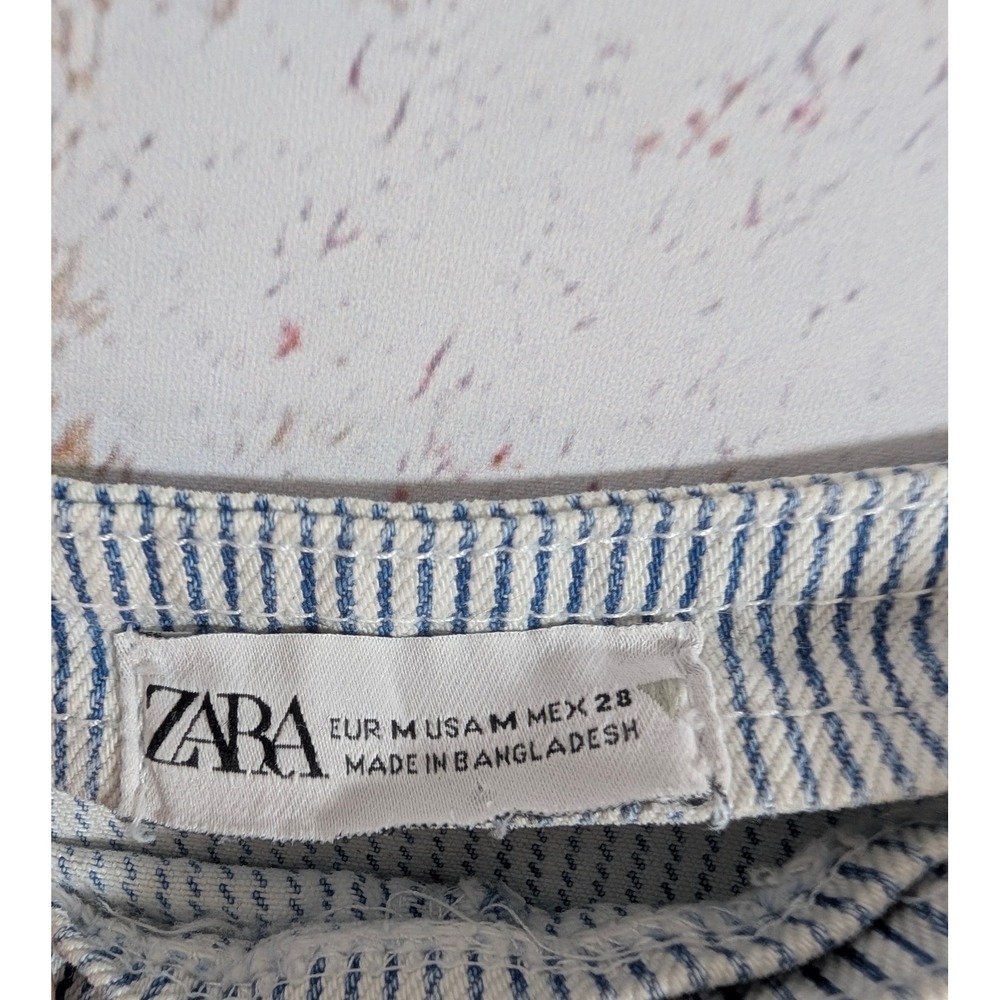 Zara Striped Denim Overalls Womens M Blue White Hickory Stripe Wide Leg dungaree - Picture 2 of 4